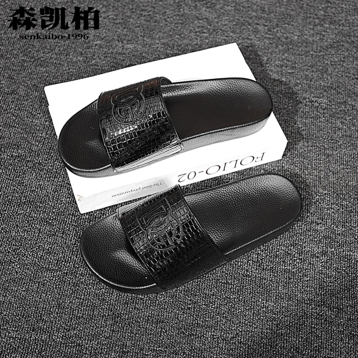 森凯柏正品进口奢品杜嘉鳄鱼皮男一字拖