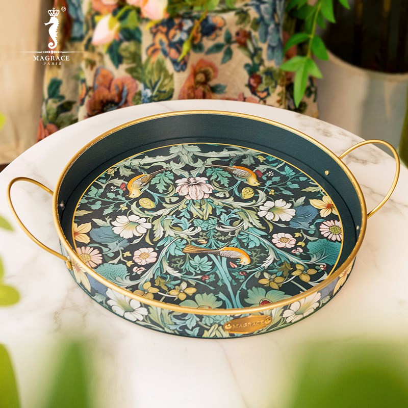 法国MAGRACE欧式创意复古草莓小偷双耳圆托盘家用桌面装饰摆件