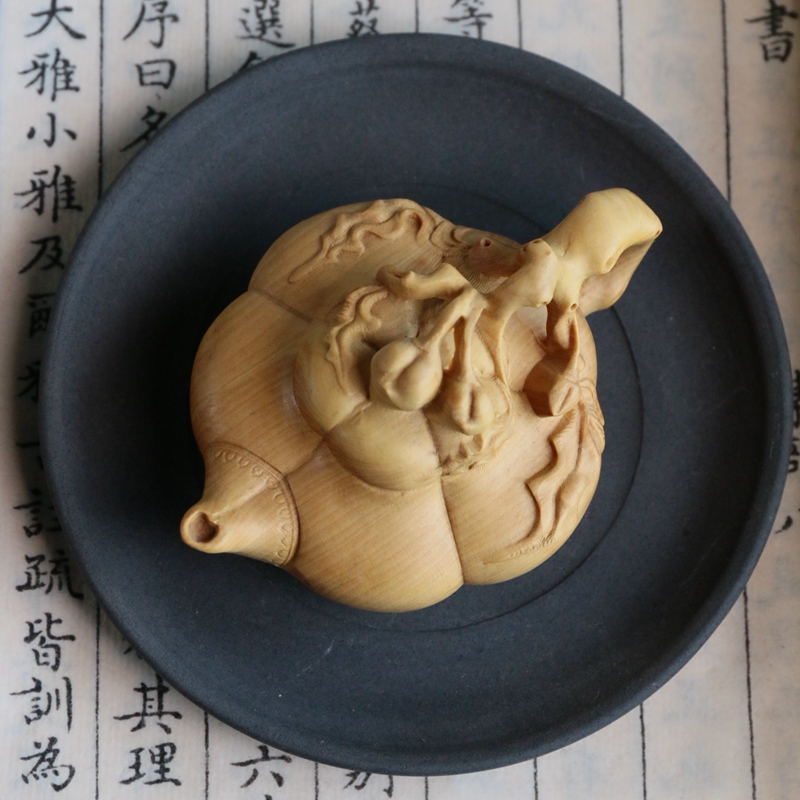 小叶黄杨木雕手把件把玩摆件茶宠实木雕刻文化木质把把壶南瓜壶