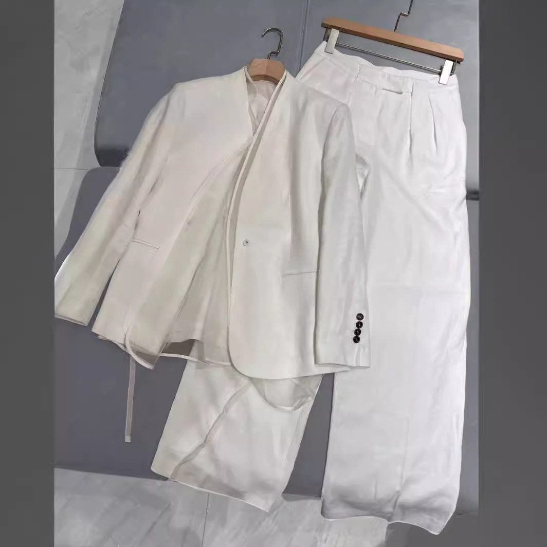 无垢意境亚麻纯色西服阔腿裤套装