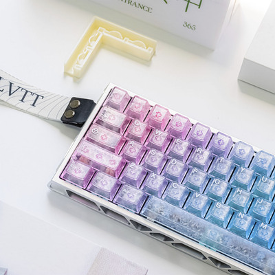 KCP透明键帽渐变色透光键帽机械键个性水晶侧刻键帽碳纹雾透键帽