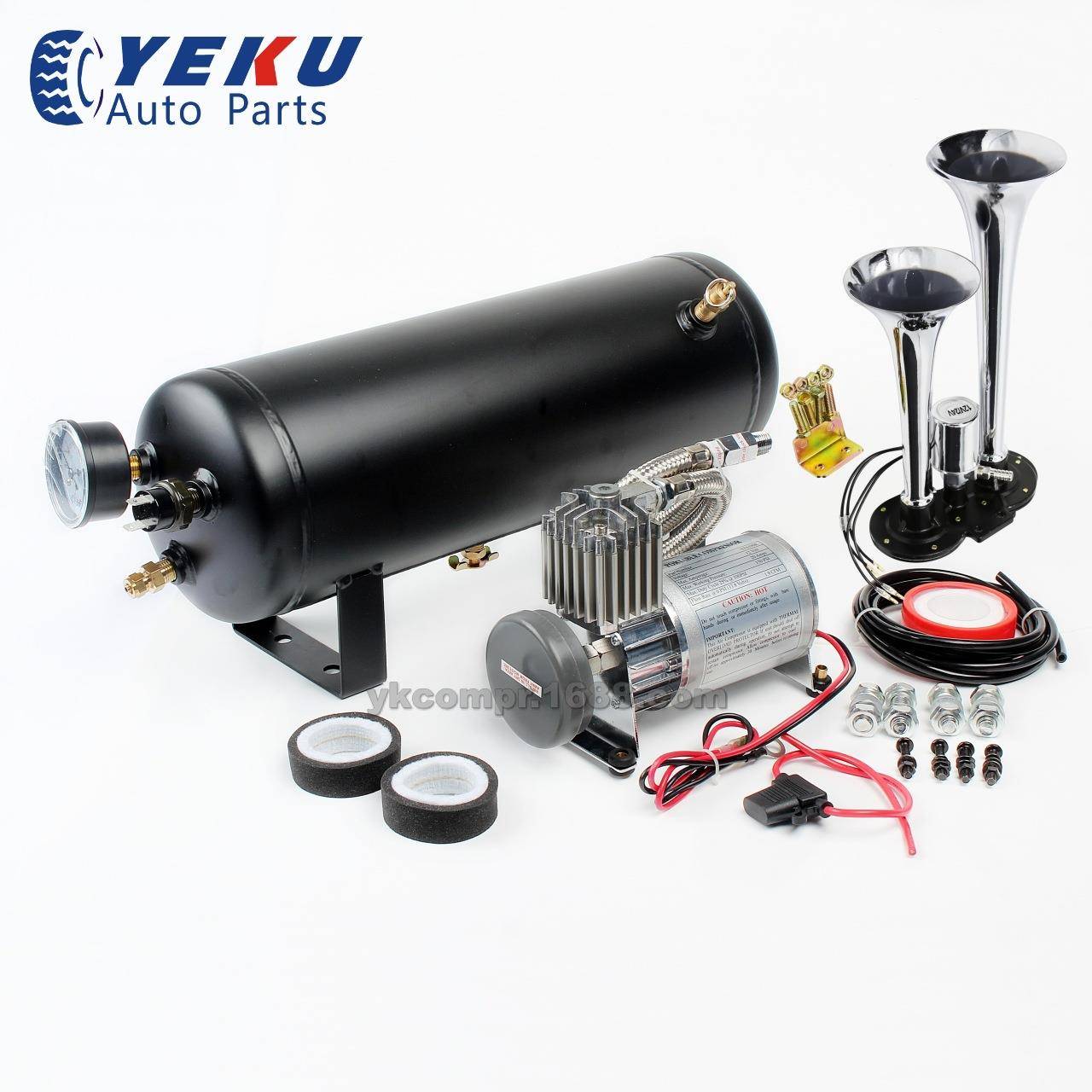 汽车改装气泵带2两管银色喇叭不锈钢空压机/12V车载充气泵热销