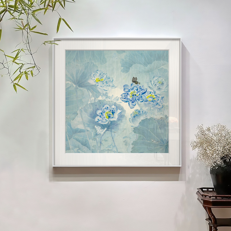 新中式荷花装饰画日式民宿挂画清雅蝴蝶玄关过道卧室床头古典壁画图片