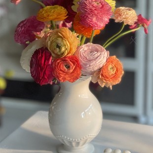 千喜瓷20CM陶瓷水培陶瓷花瓶波点浮雕白瓷光亮釉面切花养花插鲜花