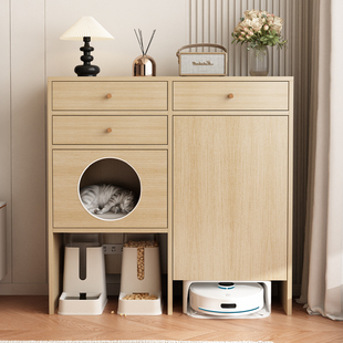 扫地机器人置物柜小户型餐边柜实木储物收纳柜猫咪猫窝可定制边柜