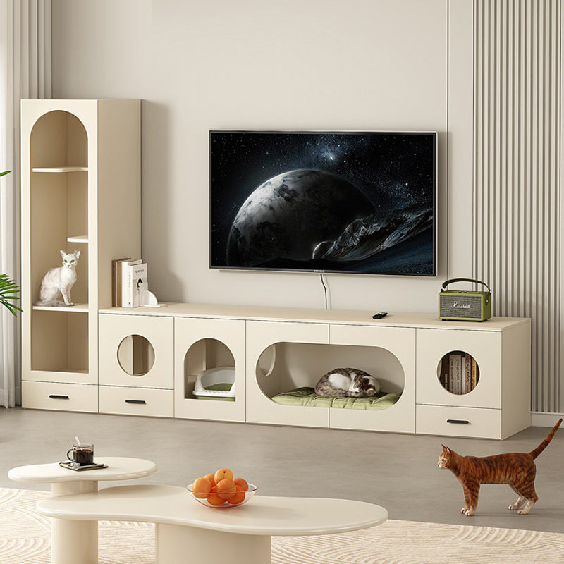 家用室内实木猫别墅不占地带厕所一体式电视柜落地窝柜定制猫爬架