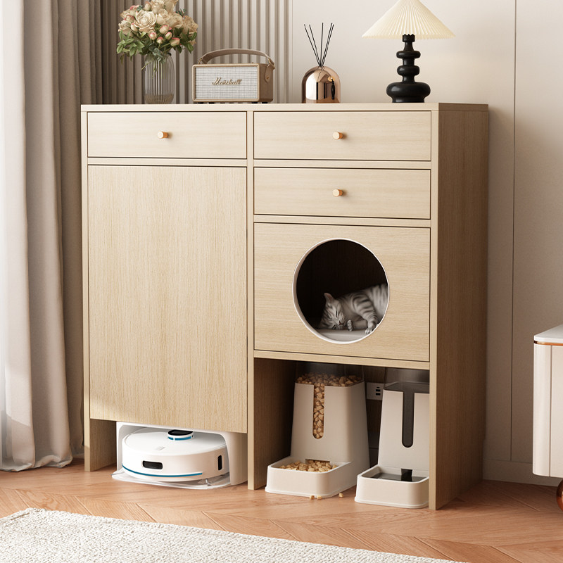 实木猫窝柜子一体扫地机器人阳台柜猫柜家用室内不占地猫咪收纳柜,宠物/宠物食品及用品,猫笼子/猫别墅,淘宝优惠券,粉丝福利购,淘宝优惠卷