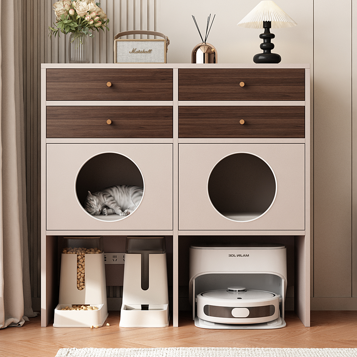 猫窝小边几置物柜宠物角几沙发家用抽屉一体边柜可定制储物收纳架