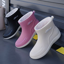 耐磨雨靴女士水靴防滑胶鞋 防水厨房水鞋 女加绒保暖工作靴时尚 雨鞋