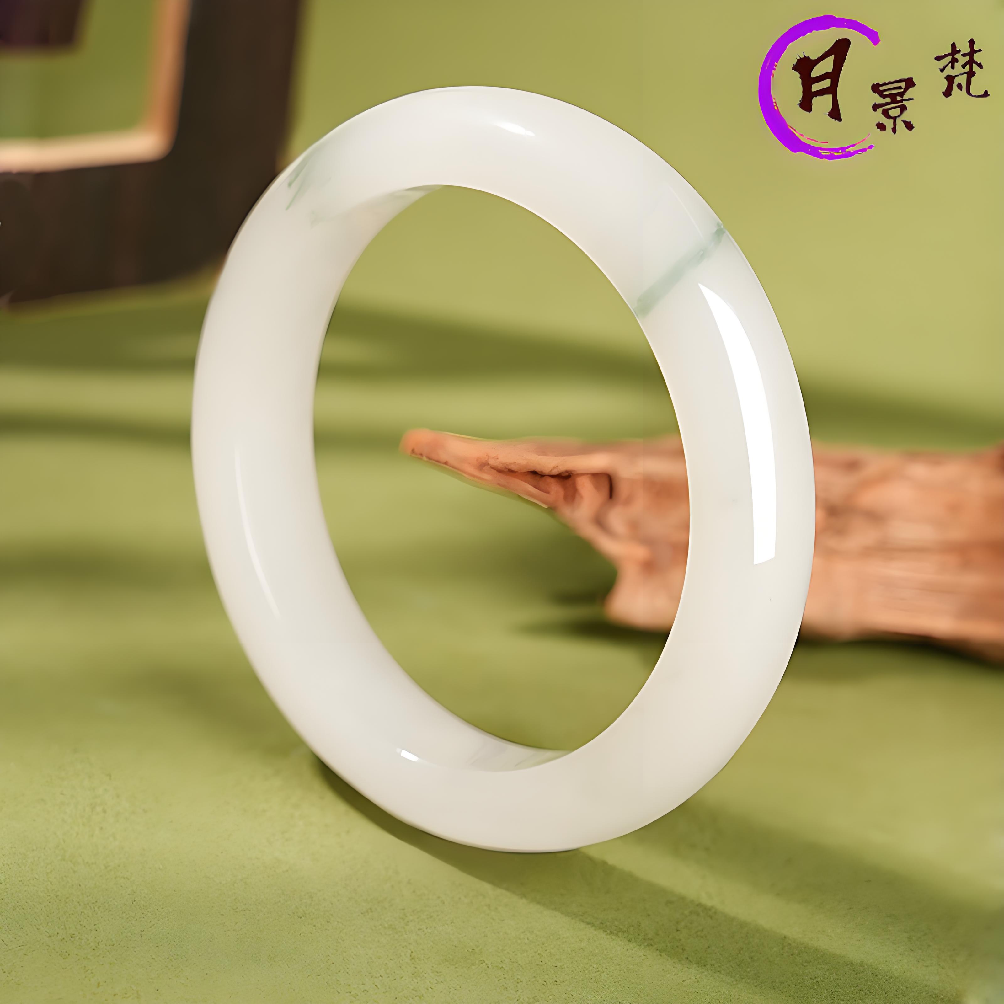 月景梵天山翠玉天然手镯子玉镯女款白15mm宽翠灵动飘花天山翠手镯