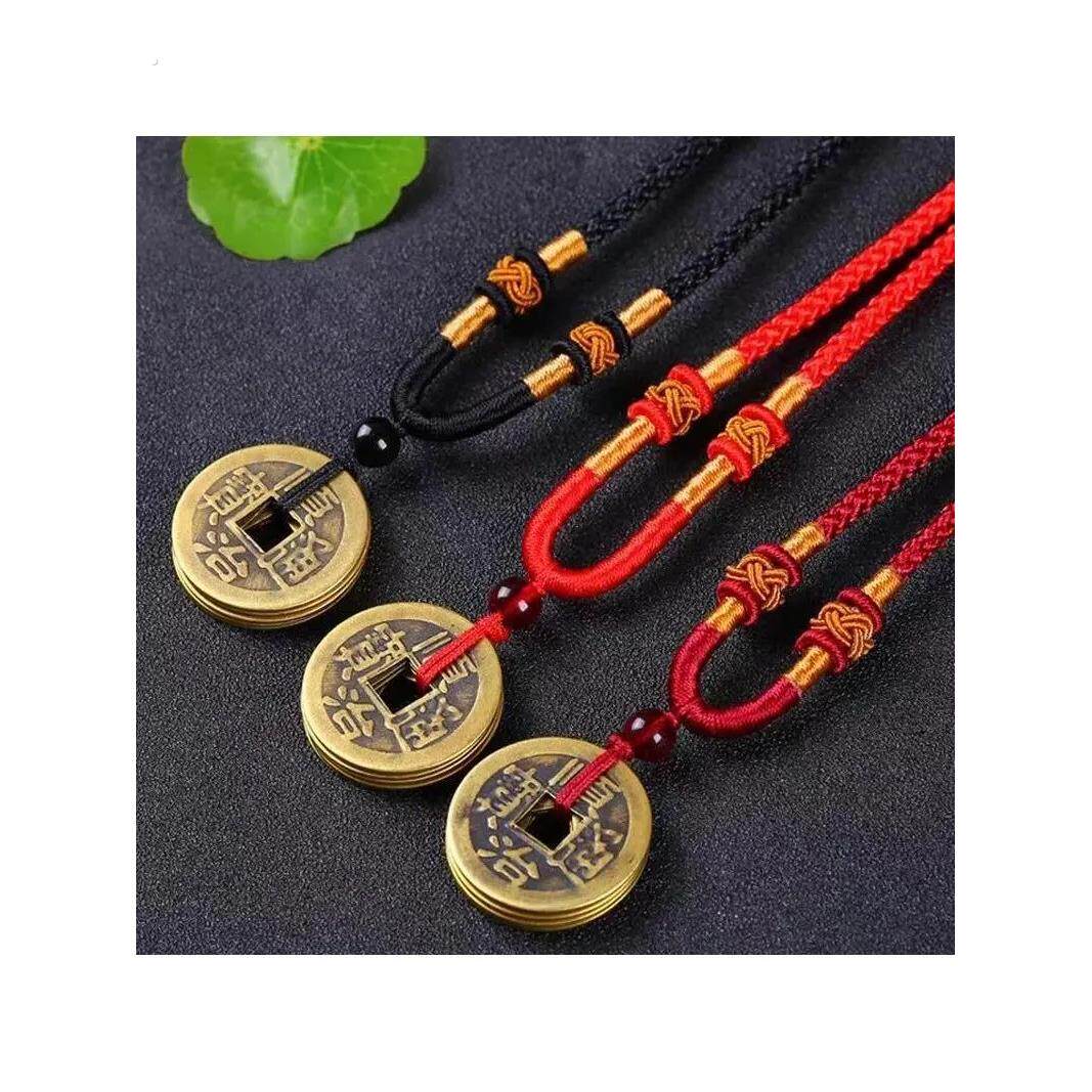 新款纯铜五帝铜钱吊坠本命年风水挂件项炼情侣款男女宝宝饰品简约