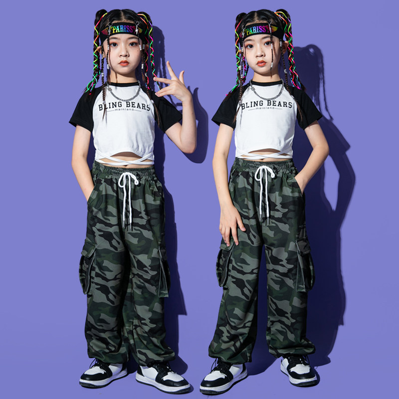 个性潮流帅气工装裤女童爵士舞街舞演出服走秀露脐炸街hiphop嘻哈