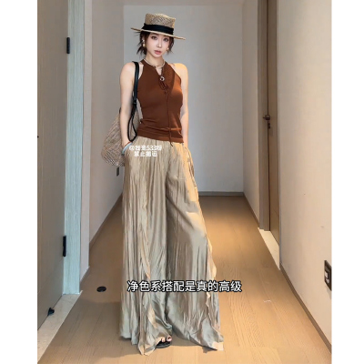 拾光里 STUDIO 辣妹韩系穿搭夏季针织吊带背心上衣开叉休闲裤套装