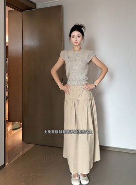 昕羽垚STUDIO 别致韩版圆领弹力短袖针织衫高级简约半身裙两件套