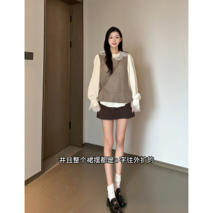 昕羽垚STUDIO 千金风气质针织马甲衬衫高腰显瘦A字短裙通勤套装女