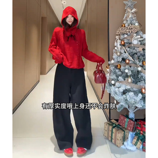 向晚意 STUDIO 氛围感套装女装冬季保暖毛衣休闲加绒弯刀裤牛仔裤