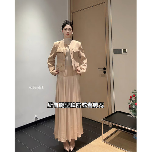 春夏小香风通勤外套百褶裙两件套