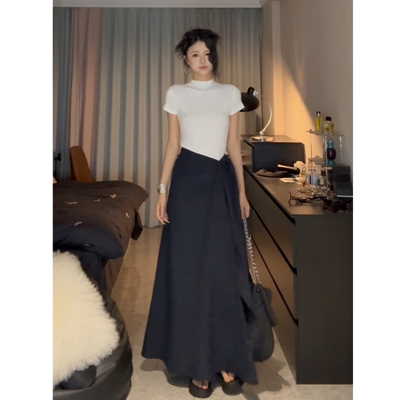 小高领气质短袖T恤法式