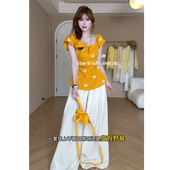 向晚意STUDIO 两件套 度假风甜美显瘦休闲阔腿裤 独特漂亮夏装 女装