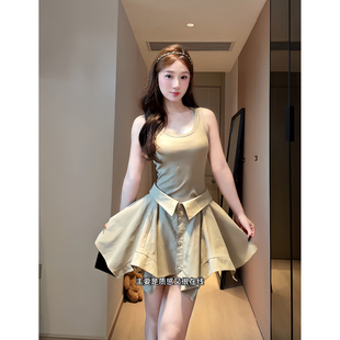 Wannvy up 简约高级感背心式连衣裙女收腰显瘦美拉德包臀减龄短裙