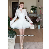 法式 v领长袖 Wannvy 雪纺连衣裙女早秋新款 浪漫气质荷叶边短裙