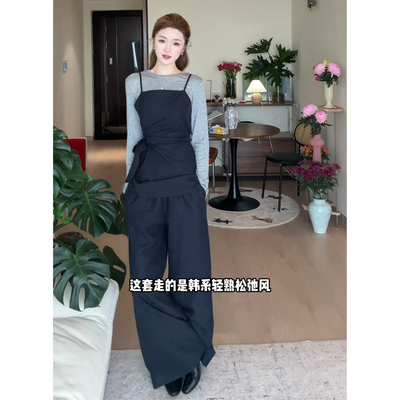 Wannvy Up韩系穿搭长袖T恤打底衫上衣秋季休闲裤时尚三件套套装女