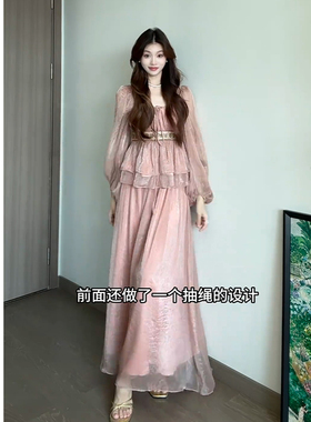 向晚意STUDIO 温柔甜美纯欲薄款小衫仙气压褶气质半身裙女夏套装