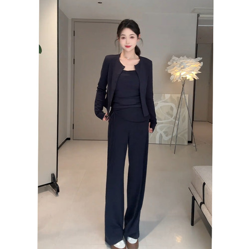 韩版圆领休闲背心裤三件套女