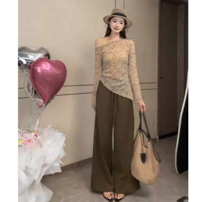 Wannvy Up 韩系辣妹穿搭晕染设计感长袖针织衫宽松慵懒休闲裤套装