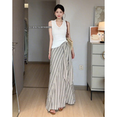 STUDIO 套装 女韩系时尚 JIAHUI 显瘦针织无袖 上衣条纹半身裙两件套