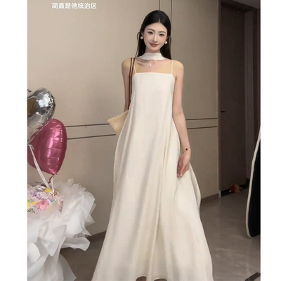 JIAHUI STUDIO 慵懒度假风裙子无袖吊带连衣裙仙女沙滩裙气质长裙