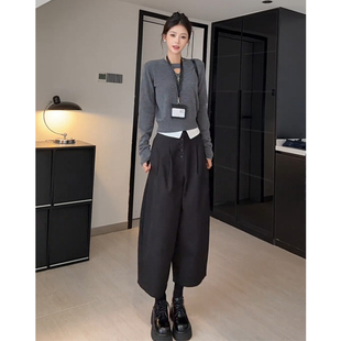 镂空针织衫 韩系时髦套装 女装 秋季 两件套 Wannvy 翻边拼接休闲裤