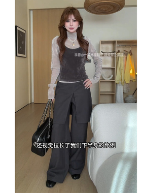 向晚意 STUDIO 韩系丝绒吊带背心套装女2025秋冬打底气质内搭上衣