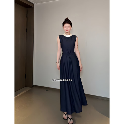 拾光里STUDIO  拼接设计感半高领无袖掐腰显瘦连衣裙漂亮别致裙子