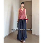 STUDIO 上衣薄款 多巴胺穿搭女夏季 JIAHUI 套装 挂脖无袖 阔腿牛仔裤