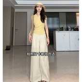 STUDIO 夏季 女套装 JIAHUI 老钱风韩系穿搭挂脖背心休闲条纹阔腿裤