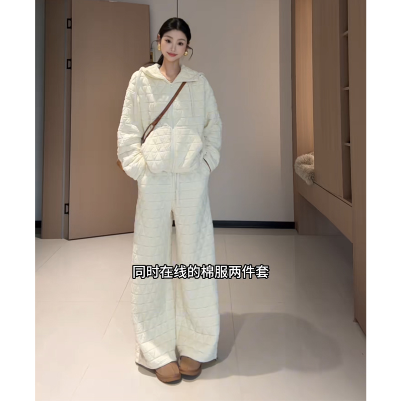Wannvy Up 秋冬季新款萎格棉衣棉服外套女套装阔腿裤子棉裤两件套