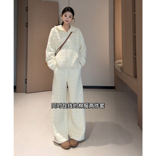 Wannvy Up 秋冬季新款萎格棉衣棉服外套女套装阔腿裤子棉裤两件套