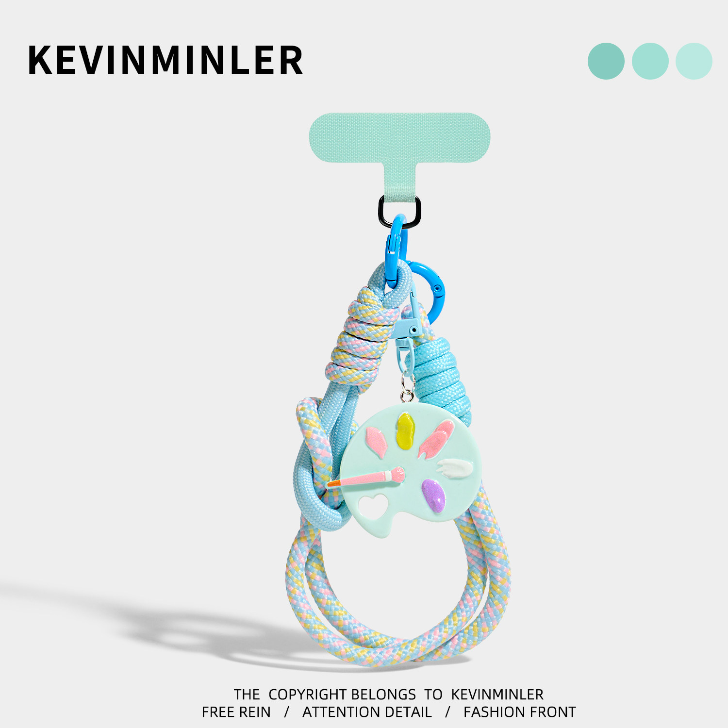 KEVINMINLER原创可爱绿色调色盘包挂件编织绳手机挂饰小众钥匙扣图片