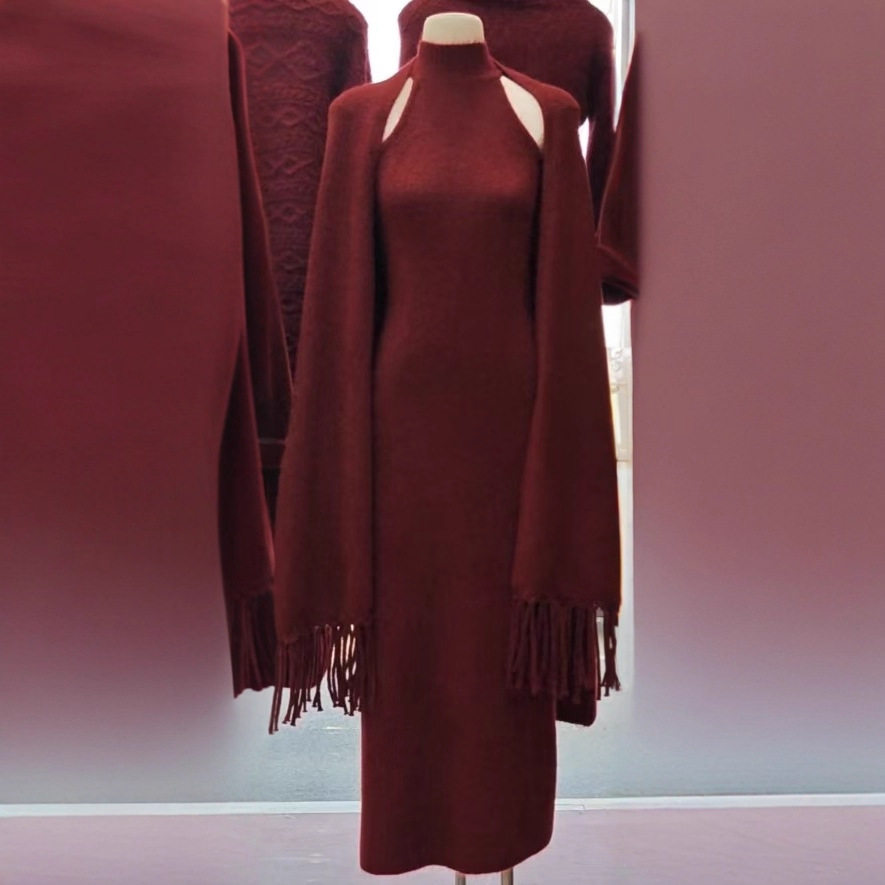 秋冬新款针织衫纯色套装 背心连衣裙+流苏披肩外套女毛衣两件套,女装/女士精品,大码套装,淘宝优惠券,粉丝福利购,淘宝优惠卷