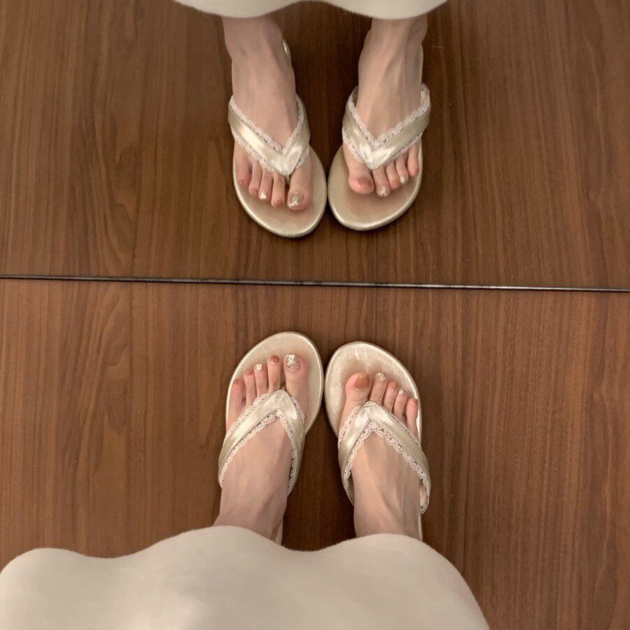 法式晚晚风仙女蕾丝夹趾拖鞋女外穿2025夏季新款露趾人字拖凉拖鞋图片