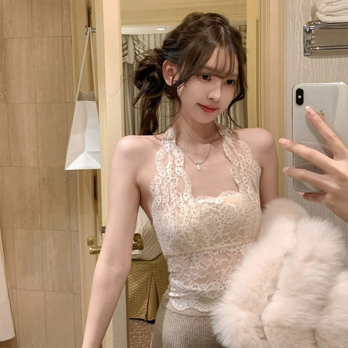 挂脖内衣蕾丝吊带背心女西装内搭打底带胸垫美背文胸一体露背上衣