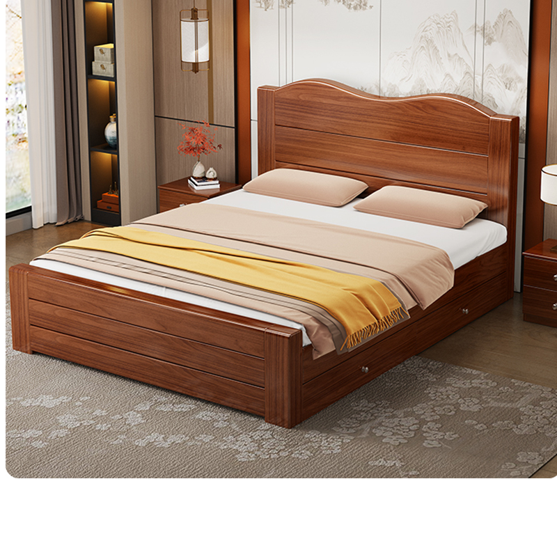 全实木1米8床主卧加厚置物带抽屉