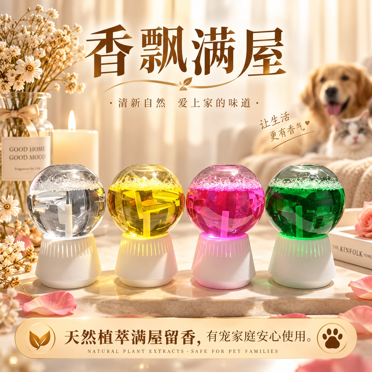 4瓶水晶球倒香氛厕所除臭