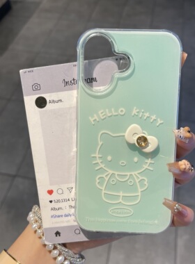 绿色蝴蝶结KT适用于苹果16promax手机壳15/14proamx小清新/12/11春夏xsmax可爱保护套凯蒂猫个性防摔女款