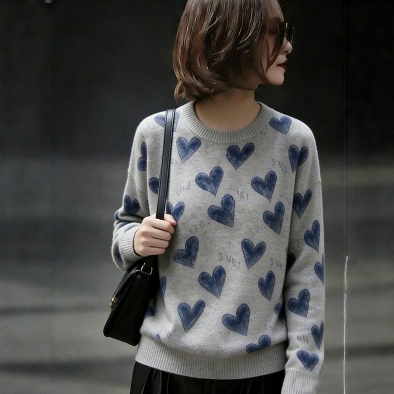 高级感爱心波点针织衫女秋冬毛衣潮宽松慵懒风小个子短款长袖毛衣,女装/女士精品,大码内搭,淘宝优惠券,粉丝福利购,淘宝优惠卷