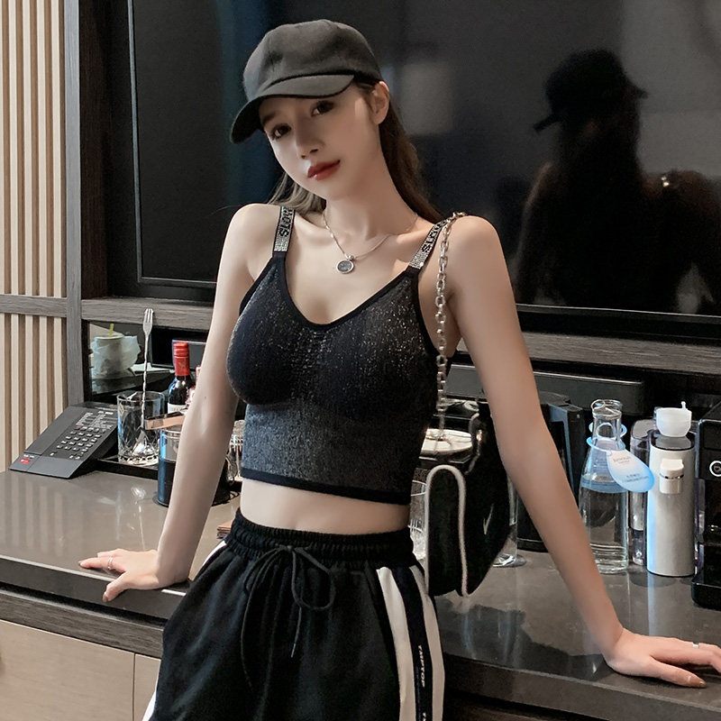 美背性感吊带女烫钻外穿内搭裹胸