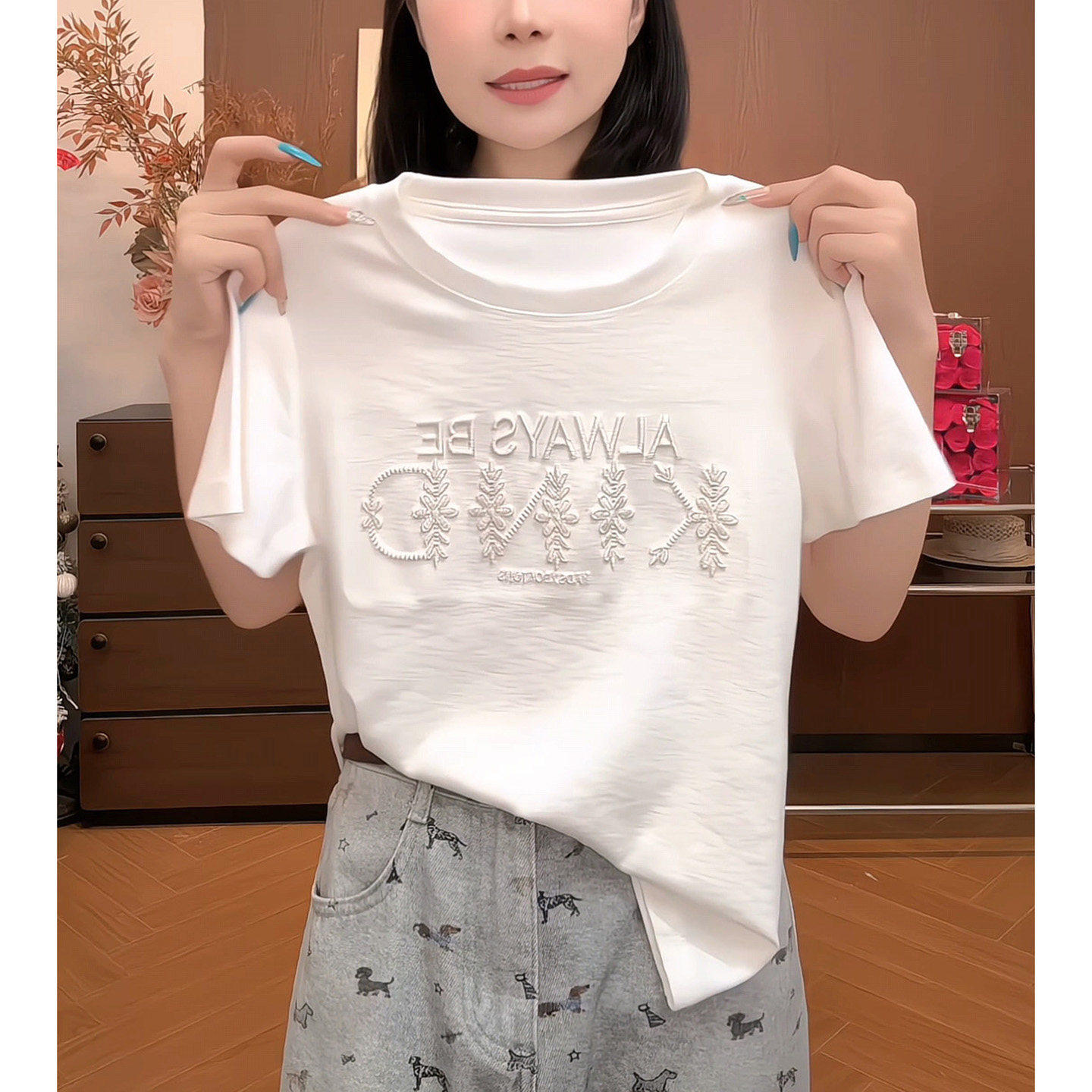 2026设计感麦穗字母刺绣圆领短袖T恤女夏季新款时尚百搭休闲上衣