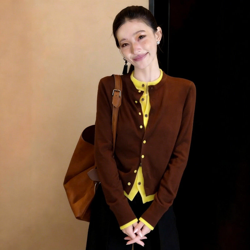 假两件撞色针织开衫女春秋毛衣单排扣体恤美式百搭显瘦减龄上衣潮,女装/女士精品,大码内搭,淘宝优惠券,粉丝福利购,淘宝优惠卷