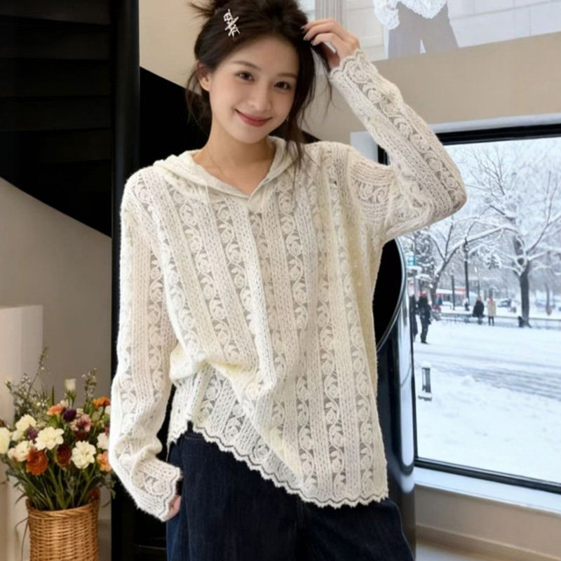 法式气质重工钩花长袖连帽蕾丝衫女开衫春夏季显瘦宽松上衣体恤潮,女装/女士精品,大码内搭,淘宝优惠券,粉丝福利购,淘宝优惠卷